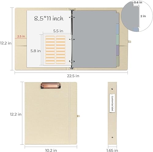 Miniatura 5 de EYROZILL Carpeta de 3 anillas, organizador de carpetas de lino de 1 pulgada para tamaño carta (8.5 x 11 pulgadas) con 5 separadores de pestañas,