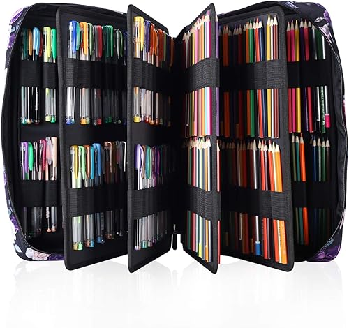 Miniatura 3 de Shulaner Estuche para lápices con capacidad para 480 lápices de colores o 320 bolígrafos de gel de colores con cierre de cremallera, bolsa