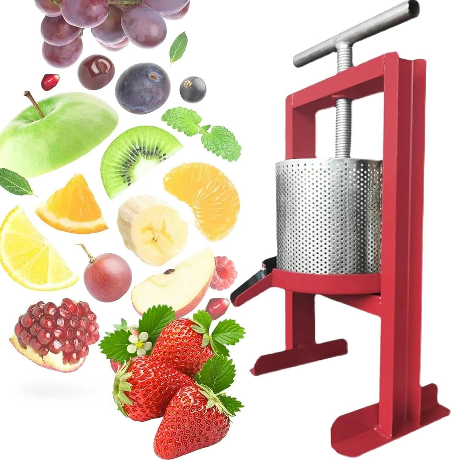 Grape Press, Stainless Steel Barrel Fruit Wine Press, Rotary Hand Crank, Labor-Saving Rod Design, Manual Press for Cheese, Fruits, Vegetables, Herbs~/