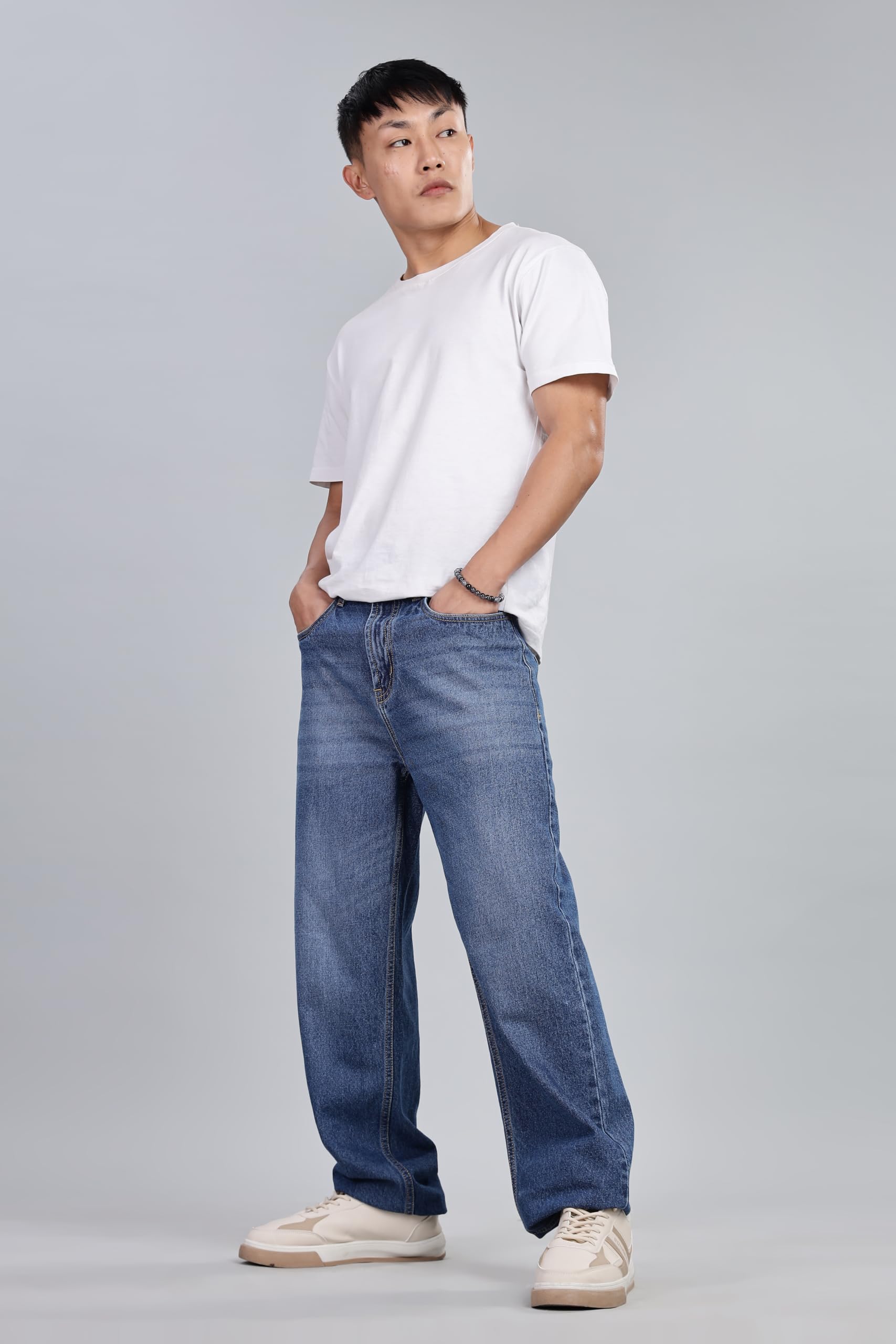 INKD Jeans da uomo classici rilassati - Vita media | 100% cotone | 5 tasche | Jeans larghi da uomo