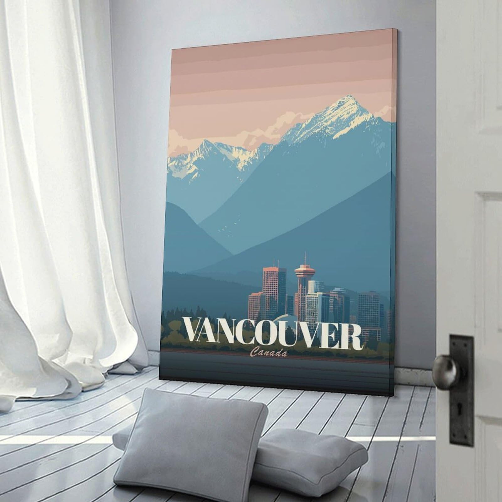 Junmoney Vancouver Canada Cityscape Travel Room Decor Wall Art, 24x36inch(60x90cm), for Bedroom Walls, Guest Spaces Or Lounges, Stylish Decor for A Restful Room Update