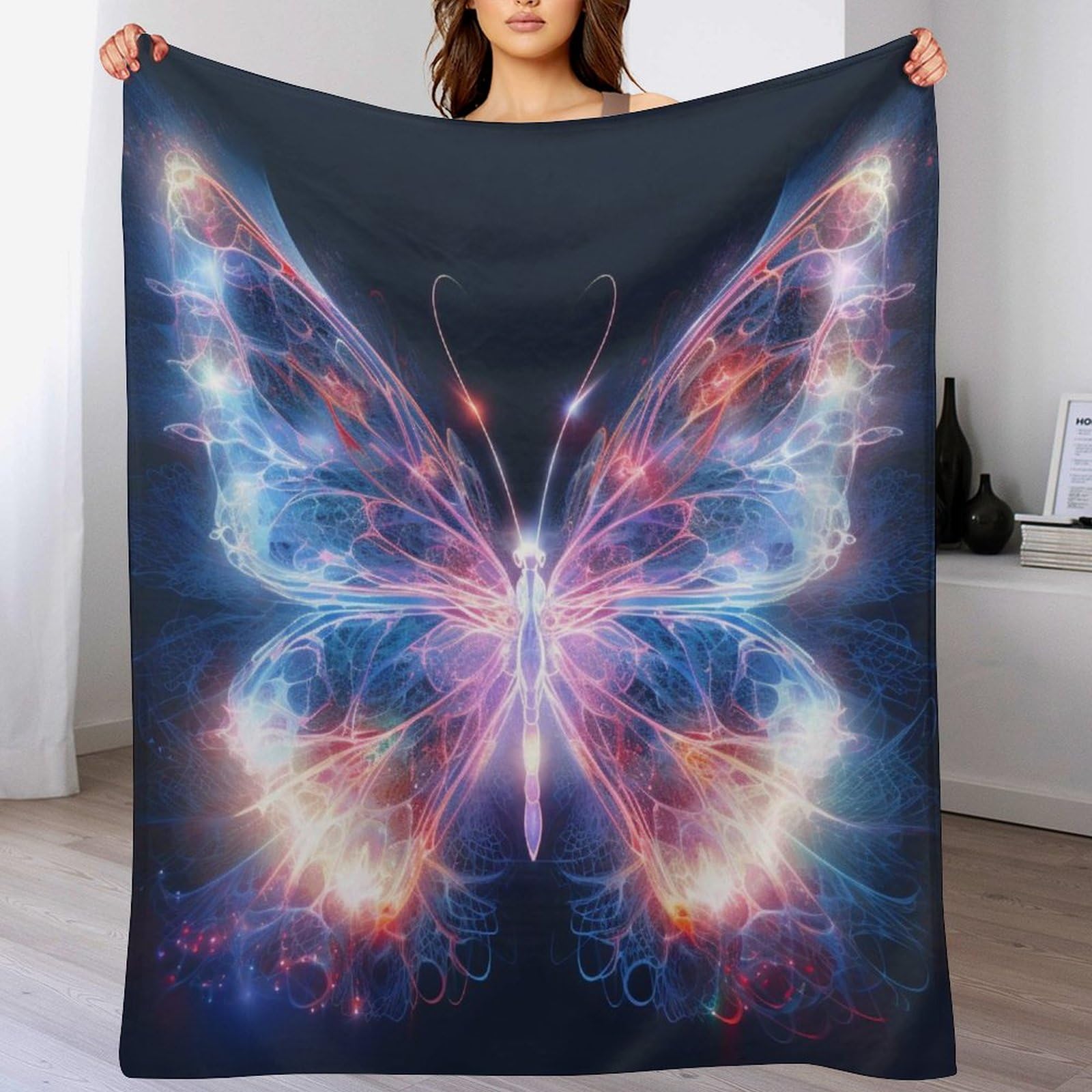 Couverture jeté de canapé papillon chaude en flannel pour soirées cocooning