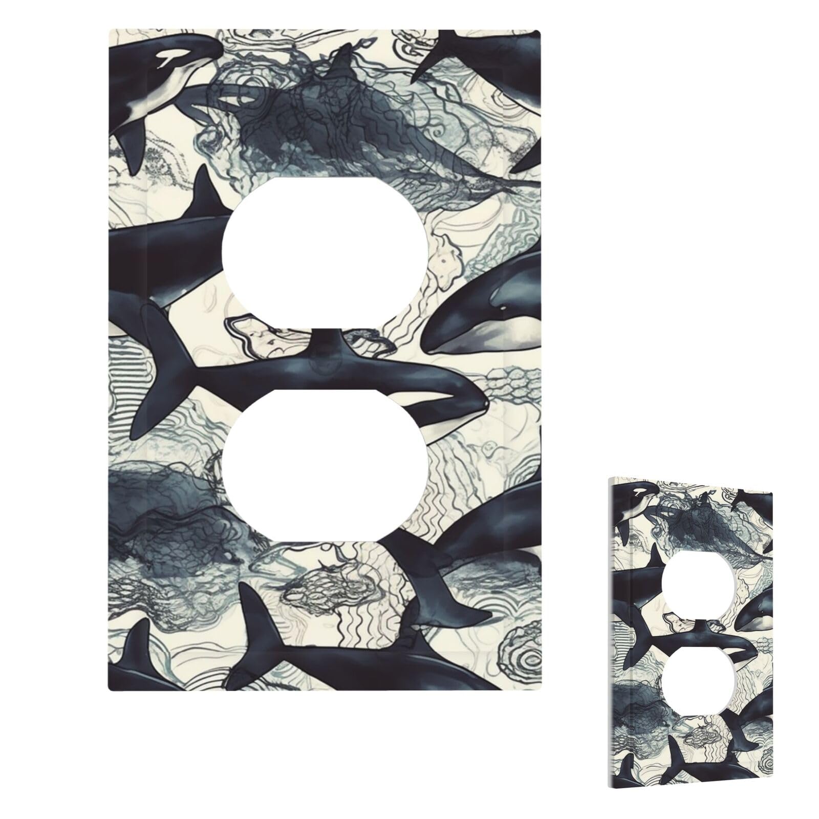 Killer Whale Wall Plate Cover Duplex, Modern Decorative Light Switch Cover Unbreakable Receptacle Outlet Covers for Living Room Bedroom Decor