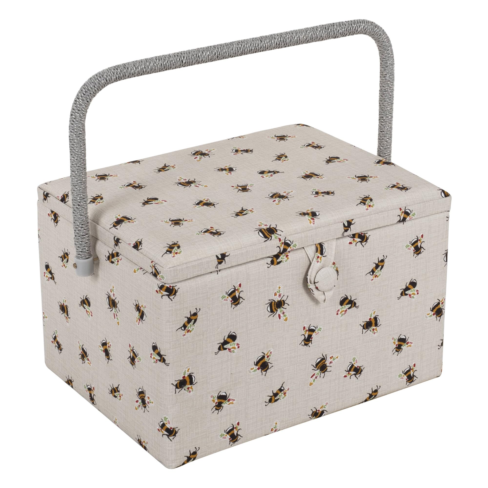 Hobby Gift Large Sewing Box Organiser with Handle - Cotton Basket Sewing Storage Box, Craft Storage Boxes with Compartments for Tools & Accessories - 23.5 x 31 x 20cm, Bees