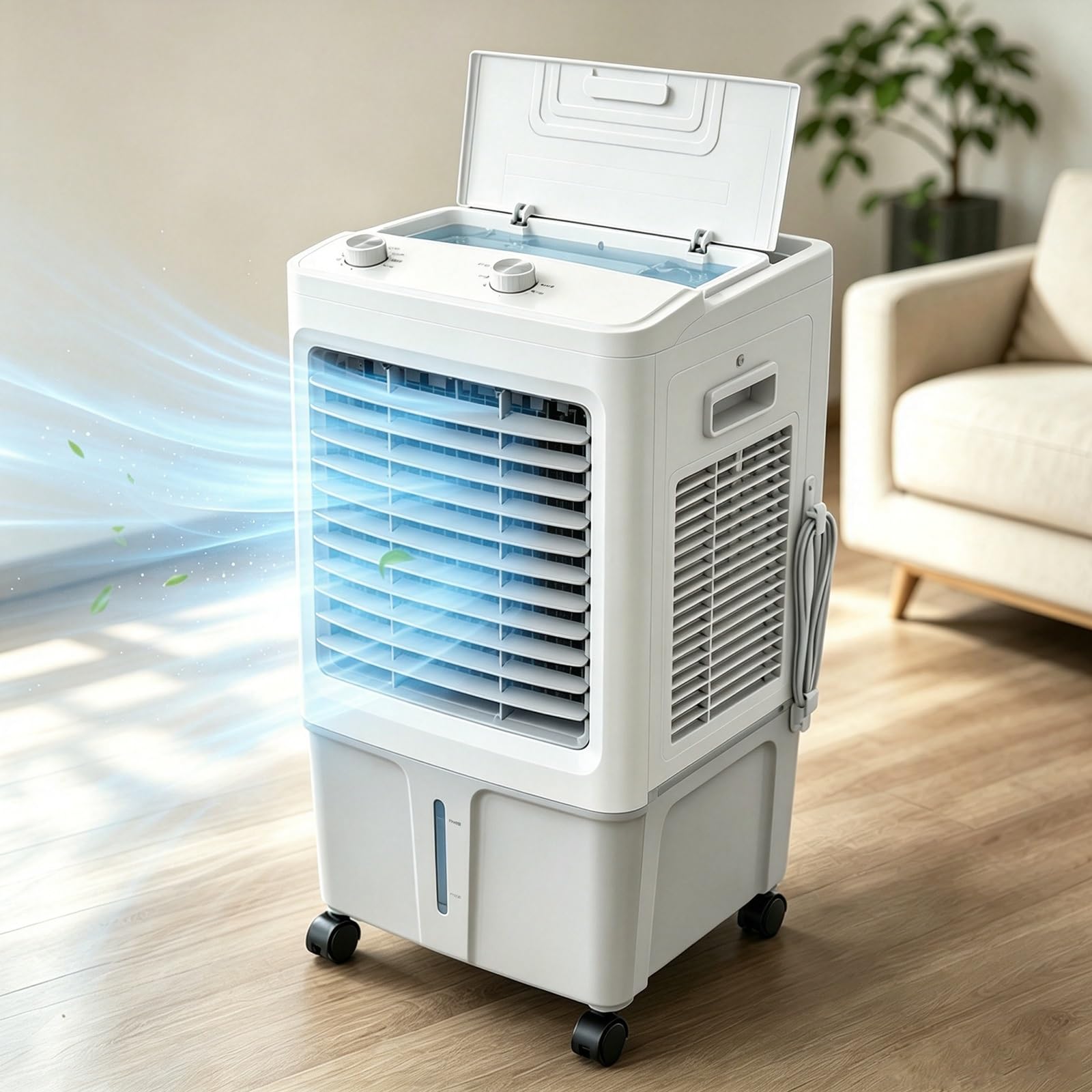 Yqyc Portable Mobile Large Swamp Cooler, Evaporative Air Cooler 12H Timing for Home Warehouse, Factory, Mechanical Button