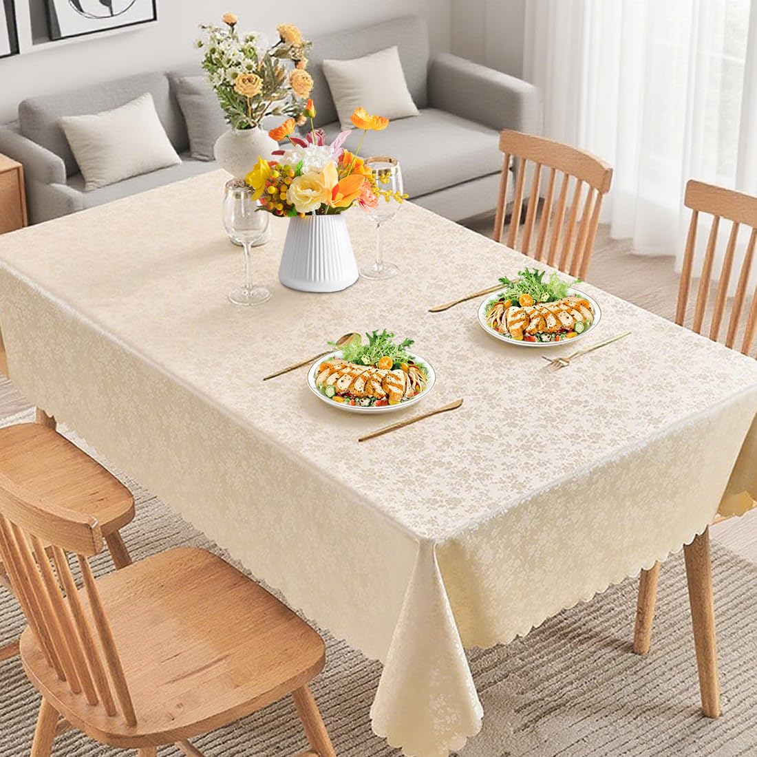 Tovaglia per esterni, lavabile, rettangolare, in plastica, impermeabile, resistente alle intemperie, decorazione per feste, Capodanno, Natale, tavolo da pranzo, feste, sala da pranzo (champagne chiaro