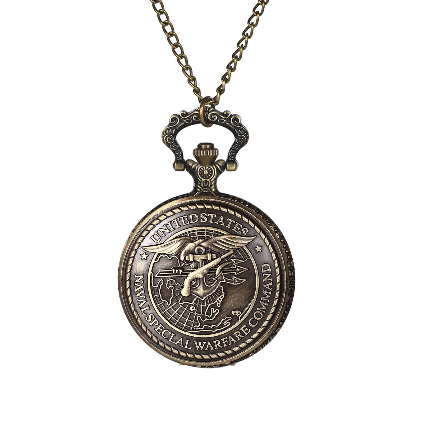 JewelryWe Bronze Retro Pocket Watch Men's United States Marine Corps Veterans Quartz Watch for Father's Day