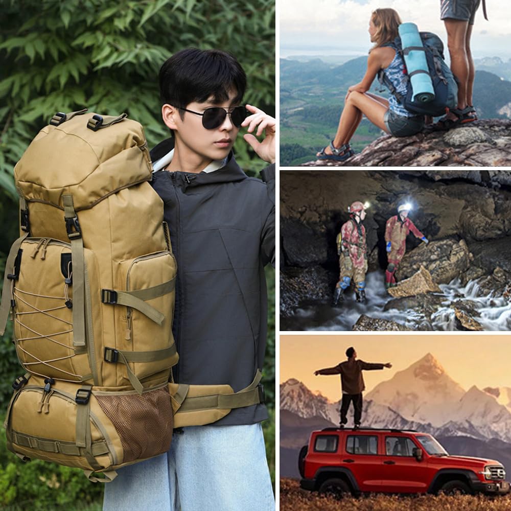 Zaino da escursionismo 37 x 20 x 80 cm, grande, unisex, multiuso, impermeabile, robusto, impermeabile, per escursioni, alpinismo, campeggio, pesca, caccia, ciclismo, picnic