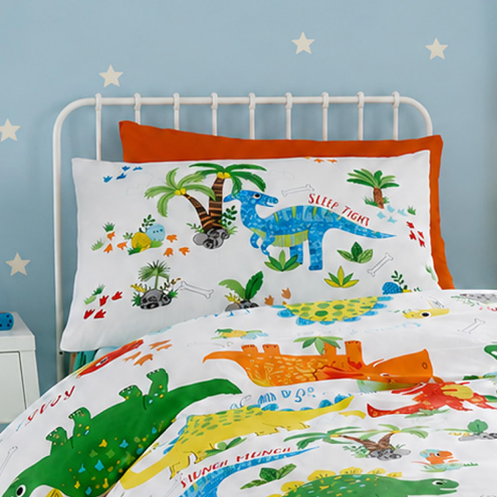 Happy Linen Company Set de Fundas Infantiles para edredón - Reversible - Dinosaurios - Tamaño bebé