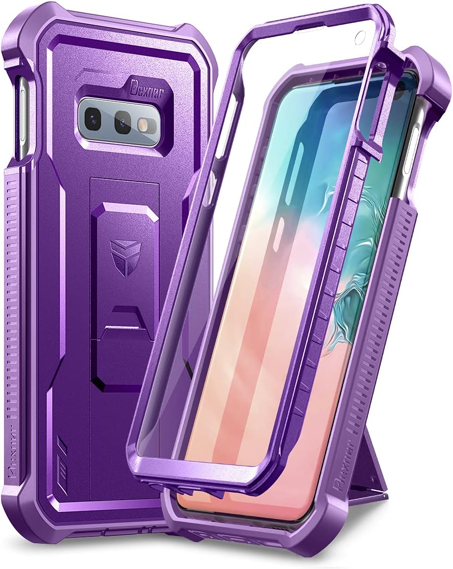 Dexnor for Samsung Galaxy S10e Case, [Built in Screen Protector and Kickstand] Heavy Duty Military Grade Protection Shockproof Protective Cover for Samsung Galaxy S10e Purple