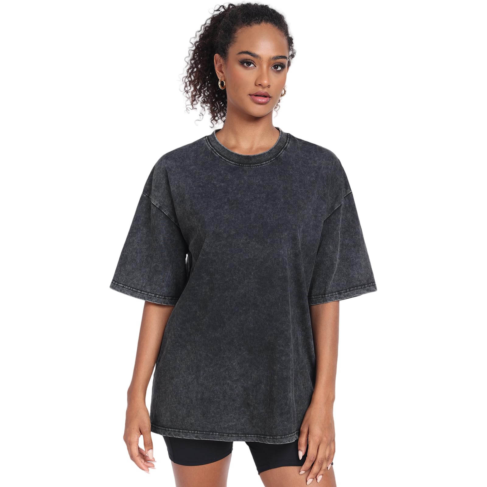 T-shirt surdimensionné pour femme - Col rond - Manches courtes - Décontracté - Basique - Pour l'été