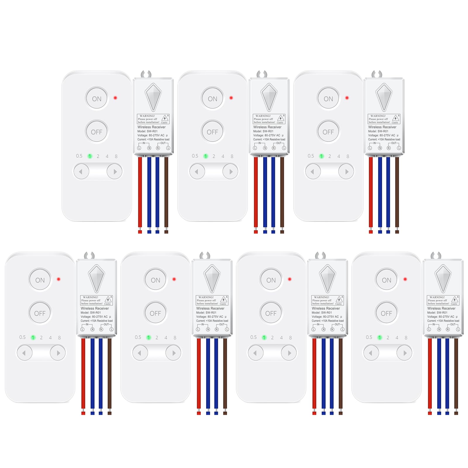 Funk Fernbedienung Schalter, NineLeaf 7PK Funk Lichtschalter mit LED-Anzeige, IP66 Wasserdicht, 150m Reichweite, Ohne Verkabelung für Zuhause, Weiß