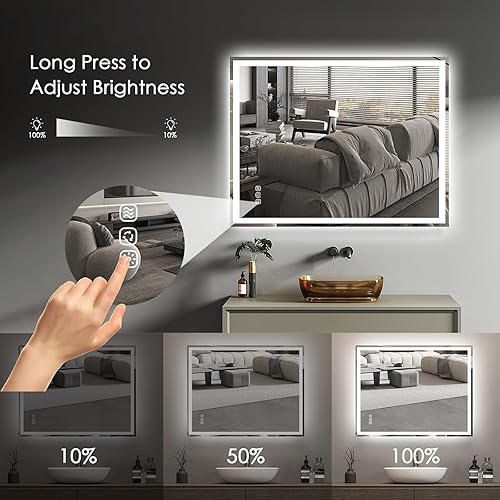 Miniatura 4 de Espejo de baño LED de 32 x 24 pulgadas con luces, espejo LED para baño, maquillaje, tocador, espejo inteligente iluminado frontal y retroiluminado,