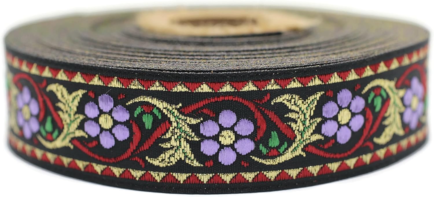 11 Yard Spool 0.86" Red and Metallic Gold Bavarian Floral Jacquard Ribbon Sewing Trim Upholstery Fabric Costume Drapery Making Trimming Ideas 22904