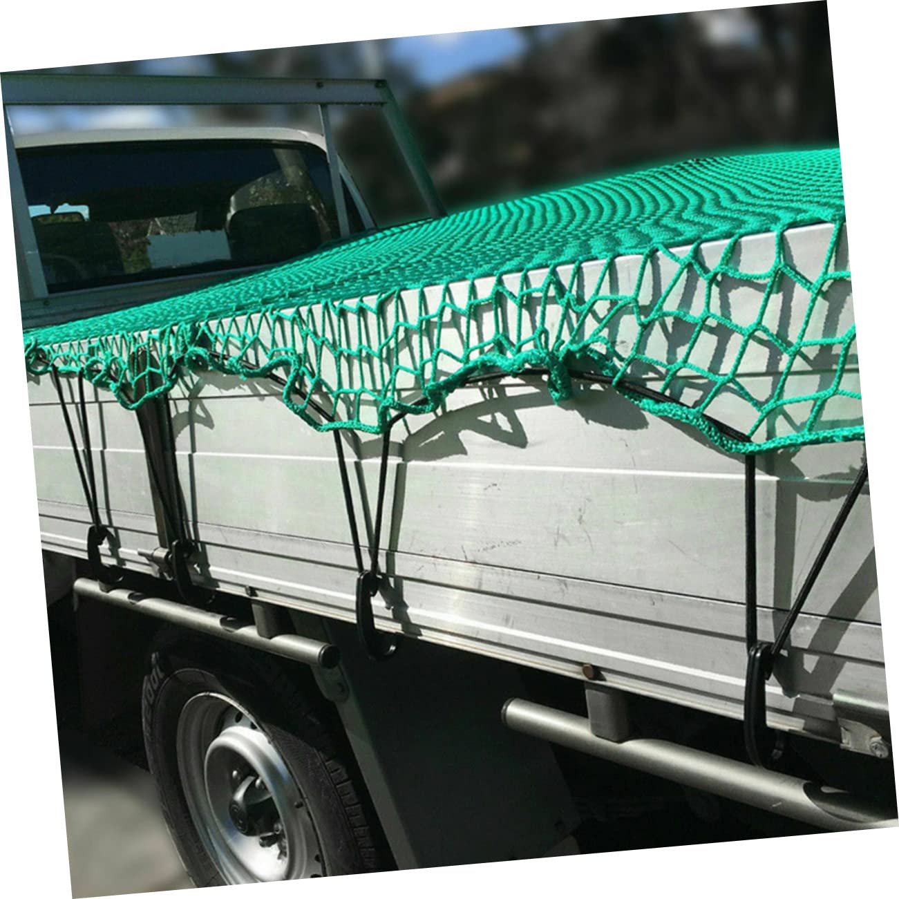 ULTECHNOVO Robustes Ladungsnetz aus Nylon mit Elastischen Bungee Seilen und 15 Haken Abriebfestes Ladeflächennetz für LKW Anhänger und Pickups Beim Camping und Transport