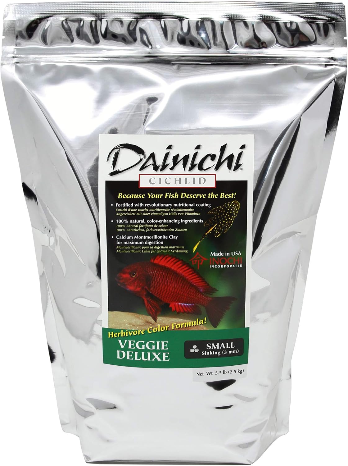 Dainichi Cichlid Food - Veggie Deluxe (5.5 Lbs), Small (3 mm) Sinking Pellet