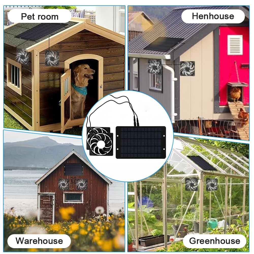 Kit Di Ventilatori a Pannello Solare,10 W Kit Ventola per Pannello Solare Con 2 Ventole Impermeabili, Ventilatore Di Scarico Solare, Kit Di Ventilatori Ad Energia Solare per Piccoli Pollai,Serre