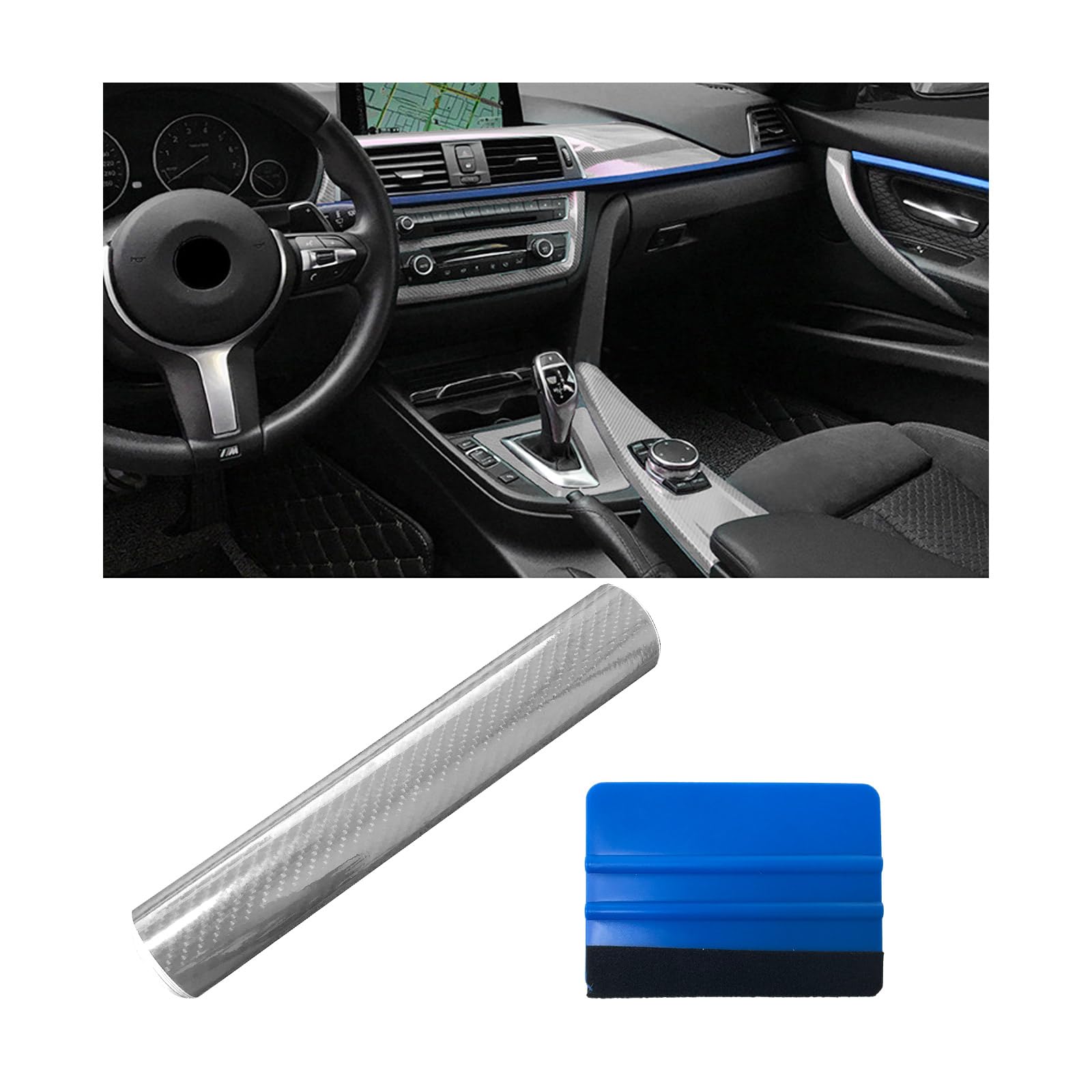 Dickno 2 PCS Car 5D Glossy Carbon Fiber Wrap, 12'' × 60'' DIY Automotive Vinyl Wrapping Film Roll with Scraper, Anti-Scratch Air Release Vehicle