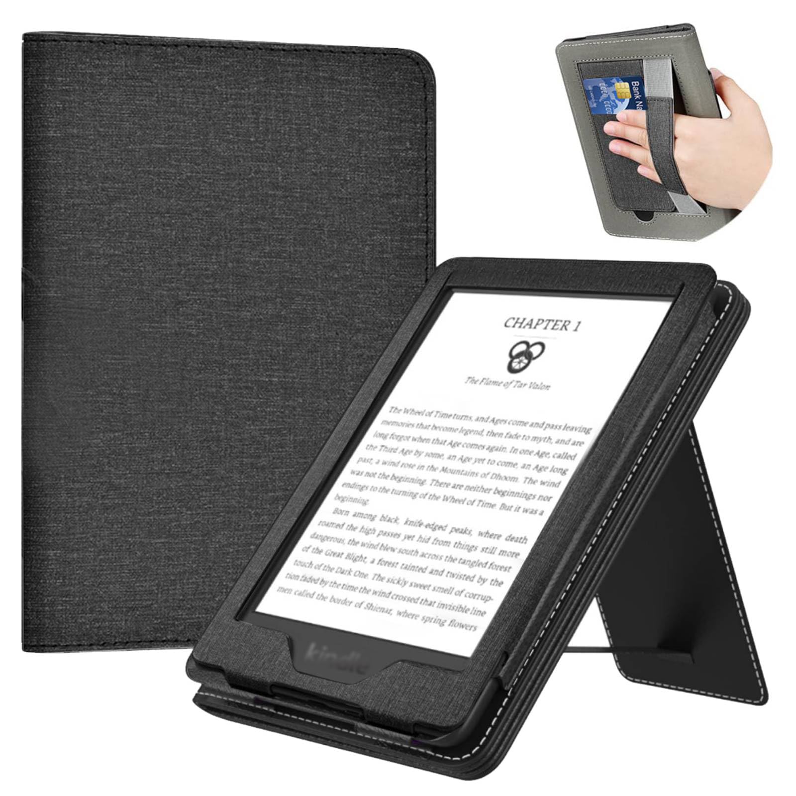 Compatible for Kindle Paperwhite 2024 Case 12th Generation 7 Inch Cover with holder, Lightweight Magnetic Smart Cover with Auto Sleep/Wake for Paperwhite E-Reader Hand Strap,Full Coverage (Black, 7”) Black 7”