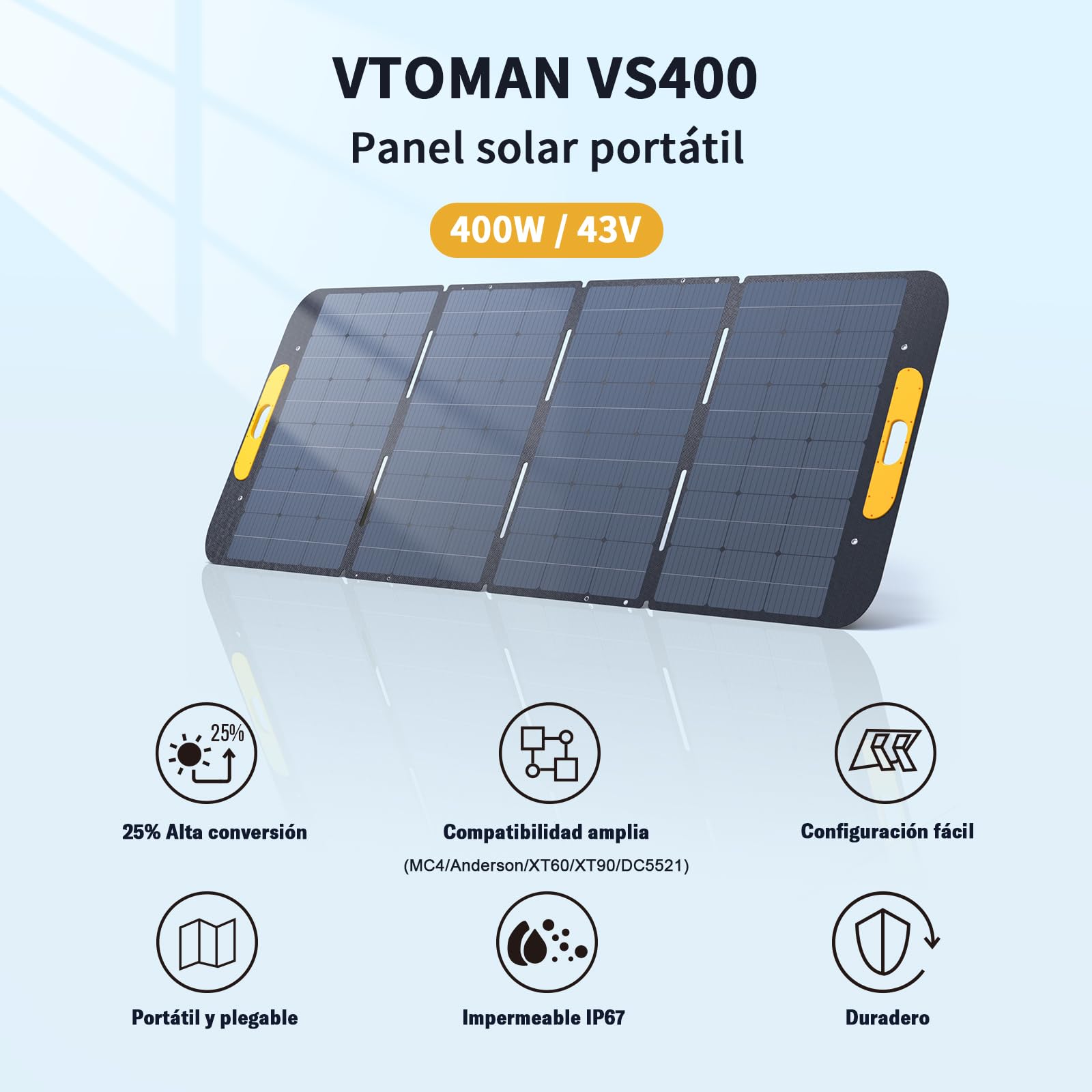 VTOMAN FlashSpeed Pro 3600 Power Station Portátil con Panel Solar de 400W | Estación de Energía, LiFePO4 Batería, 3096Wh Capacidad Ampliable a 6192Wh, Carga Rápida al 100% en 2 Hrs, Acampadas, Apagones