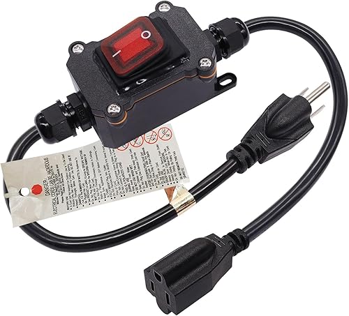 weideer Cable de extensión con interruptor en línea de encendidoapagado IP67, impermeable, 20A, 250V, 16 AWG, 2 pies, 3 pines, enchufe de corriente,