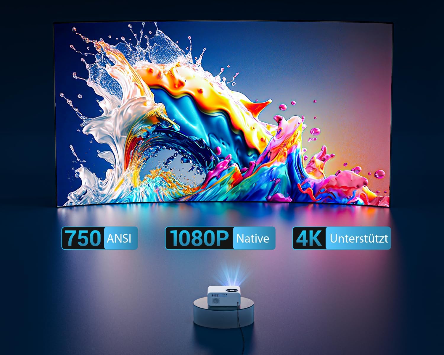 Proiettore Andriod TV: 25000 lumen nativo 1080P Full HD 4K supporta la correzione trapezoidale auto, messa a fuoco elettrica, zoidale, WiFi, Bluetooth, videoproiettore, home cinema, all'aperto con