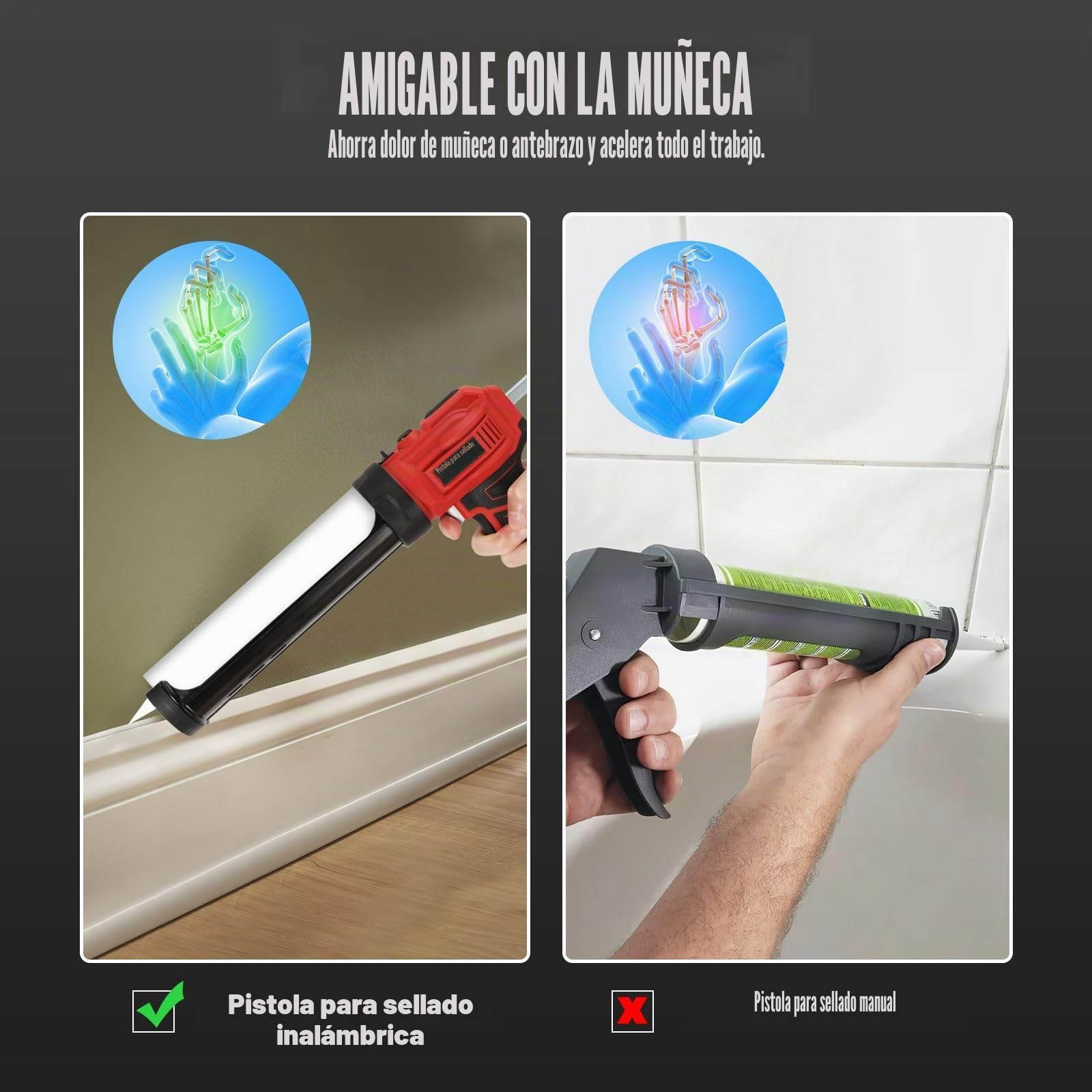 Pistola de silicona eléctrica para 18 V, batería de 1500 mAh, pistola de silicona con LED, 4 velocidades ajustables, bomba de silicona eléctrica 300 ml, sellador, antigoteo, para estanqueidad