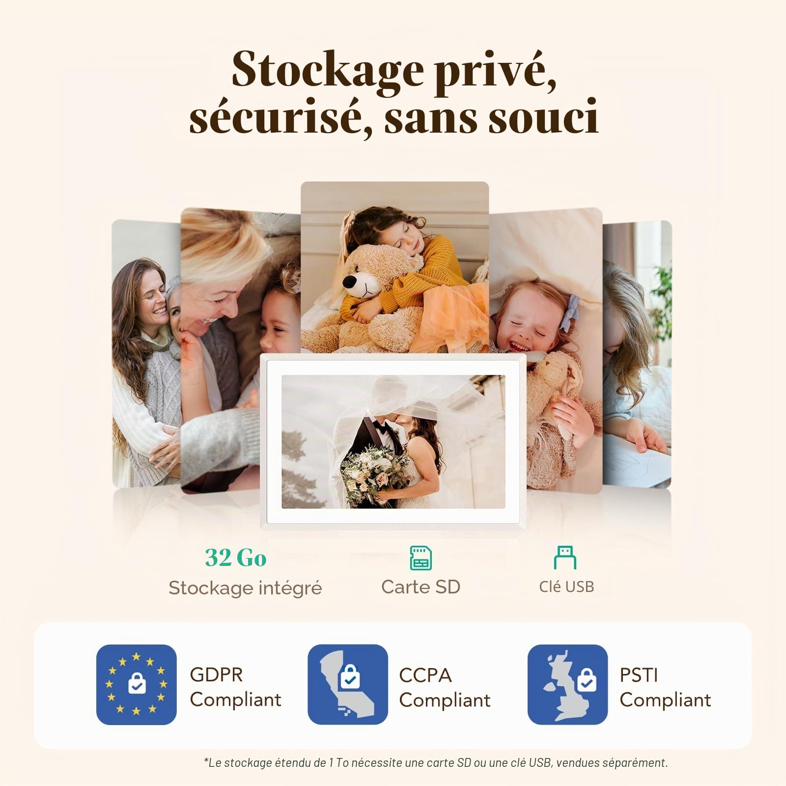 pexar cadre photo numérique 2K (développé par Lexar), écran tactile IPS antireflet de 11 pouces, cadre photo numérique Wi-Fi avec 32Go de stockage pour offrir, partager photos via l'application Frameo