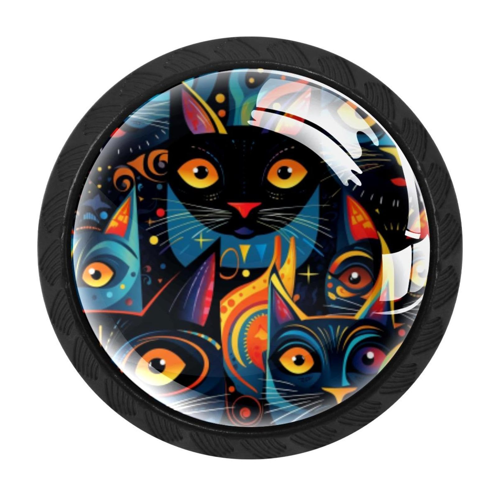 Chenzzzz Multicolored 11 4 Pieces Cat Drawer Knobs, 35Mm Black Kitchen Cabinet Knobs, Drawer Pulls And Knobs, Glass Cabinet Hardware Single Hole Knob For Cabinets And Drawers Round