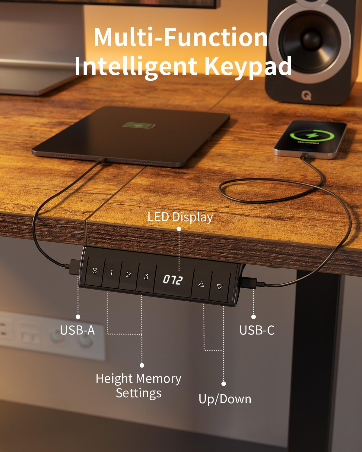 FEZIBO In hoogte verstelbaar bureau met USB-A en USB-C-oplaadpoorten, 160 x 80 cm, bureau, in hoogte verstelbaar, elektrisch, ergonomische sta-zittafel voor thuiskantoor, staand bureau, bruin