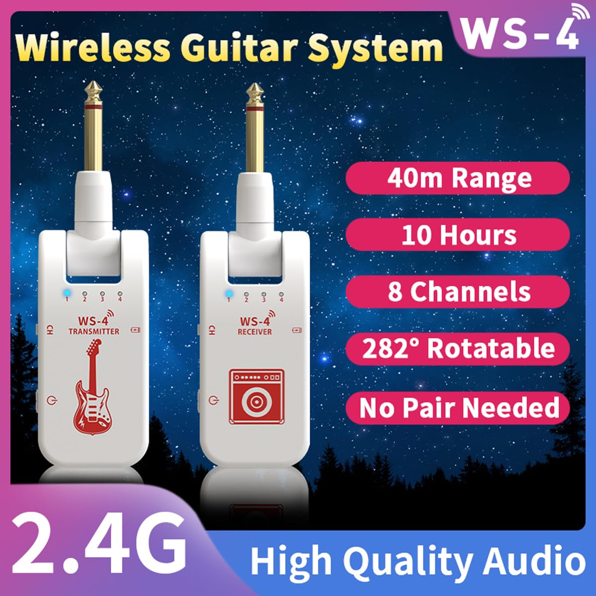 Sistema Wireless per Chitarra 2,4 GHz 8 Canali Trasmettitore Ricevitore per Chitarra Elettrica, Bassi