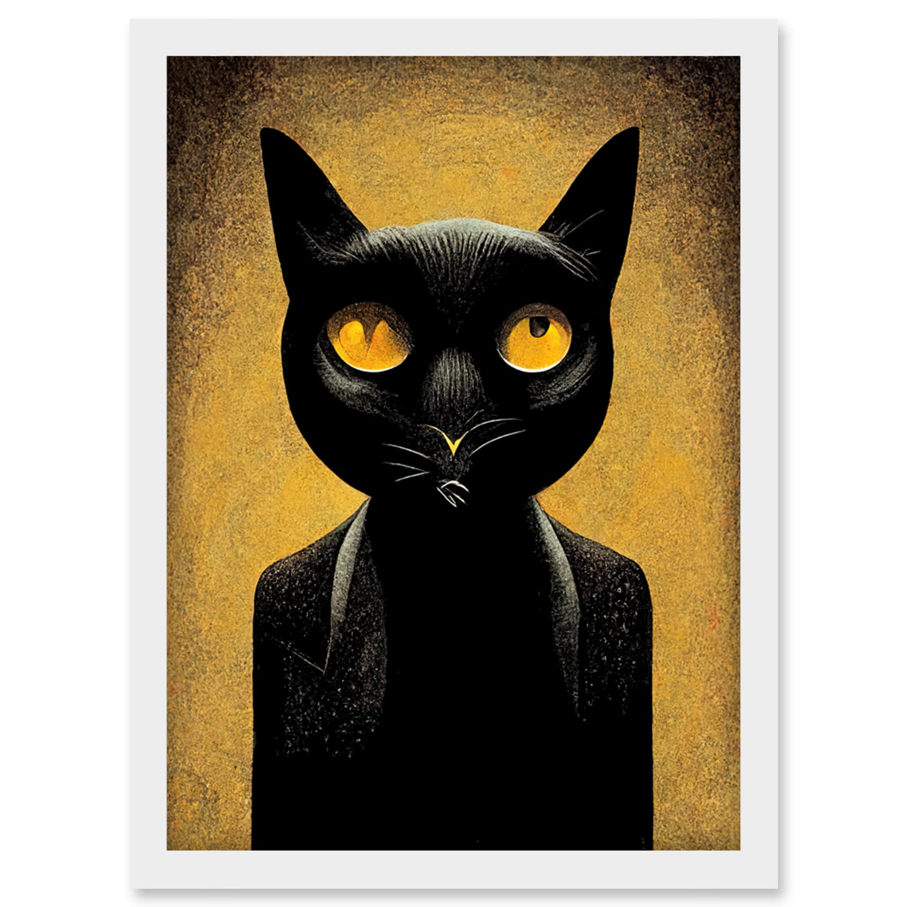 Doppelganger33 LTD Black Cat Le Chat Noir Modern Mustard Artwork Framed Wall Art Print A4
