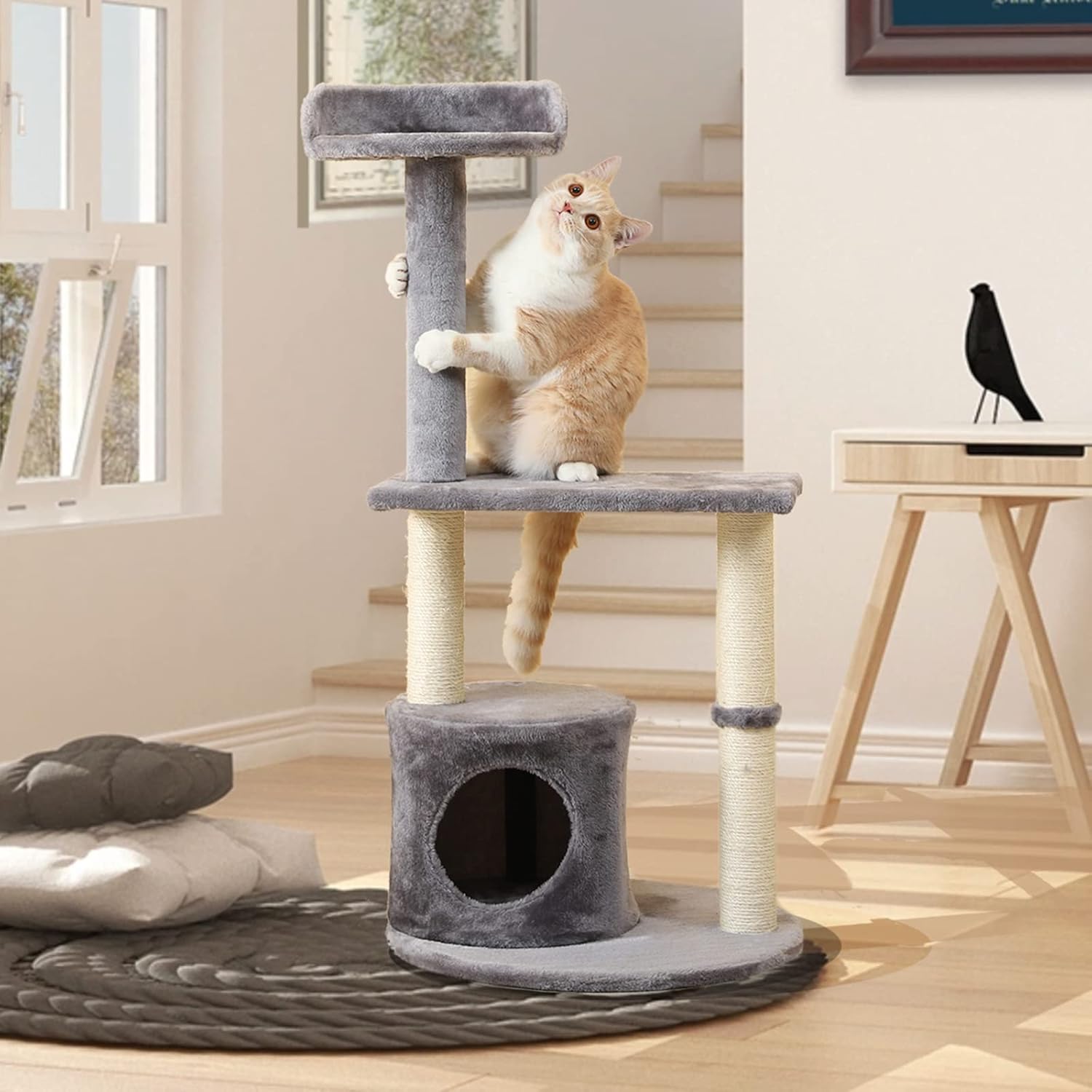 review Cat Tree with Toy, Multi-Level Cat Tower Condo for Indoor Cats, Tall Cat Tree with Sisal-Covered Scratching Posts & Condo, Cat Furniture Activity Center Cat Condo with Funny Toys