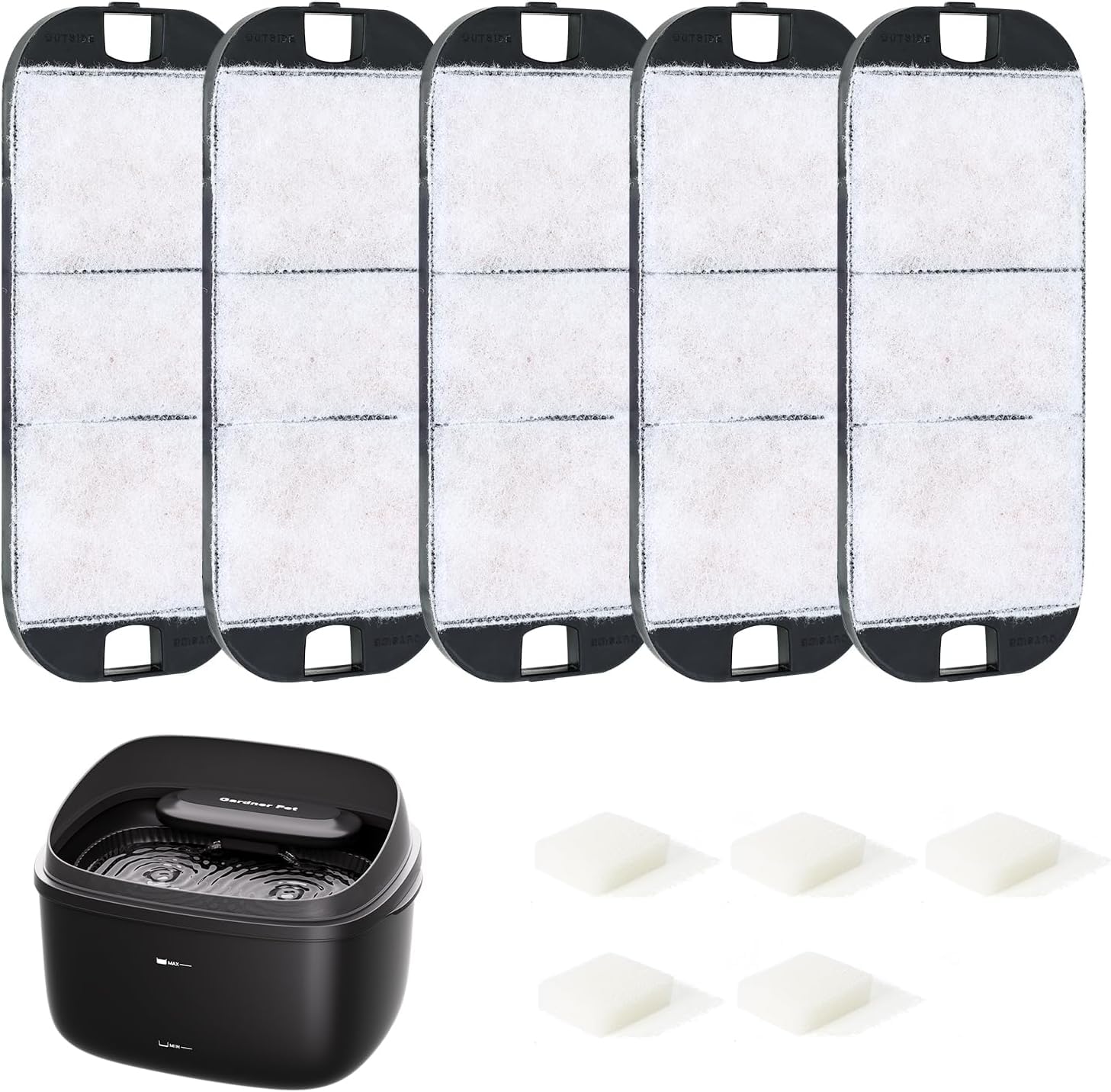 Gardner Pet Replacement Filters for 8L Black Pet Water Fountain, 5-Pack