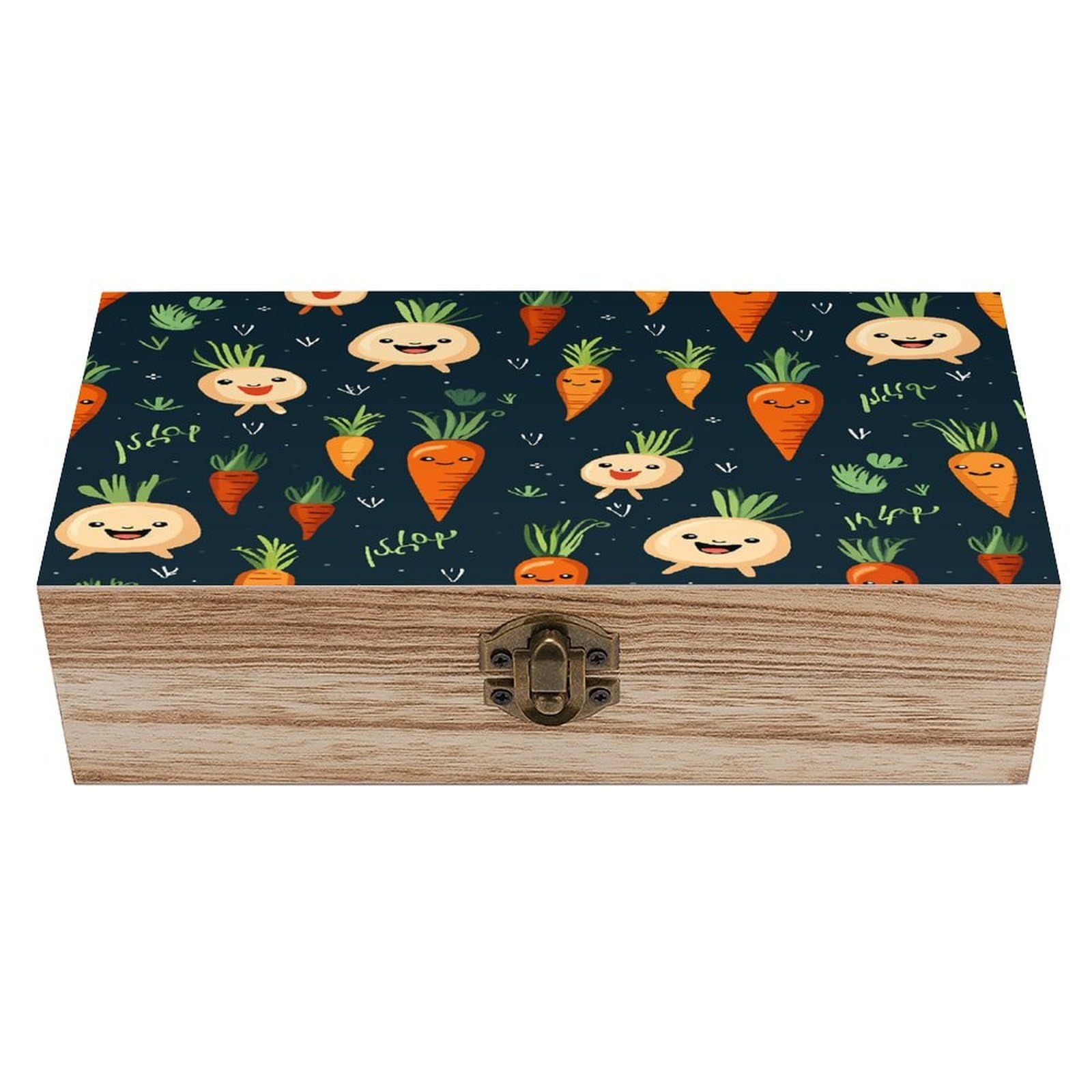Btcowzrv Style Happy Carrot Wooden Storage Box, Keepsake Box With Hinged And Retro Lock, Wood Jewelry Organizer For Photos & Mementos And Home Decor