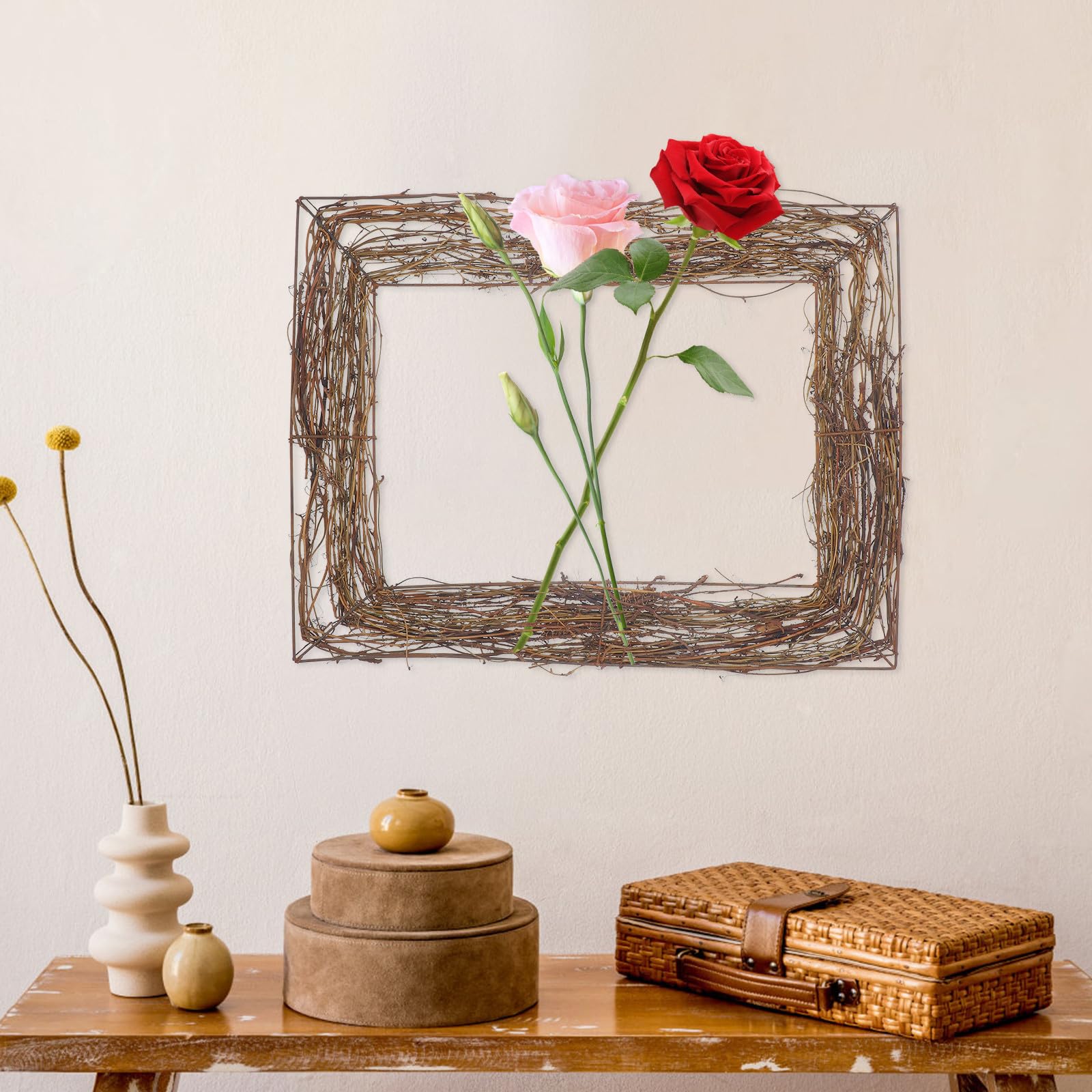 Garneck Ghirlanda in Rattan Intrecciato Naturale 2 Pezzi Base per Corona Decorativa Fai da Te in Cotone e Lino Marrone per Decorazioni Casa e Giardino