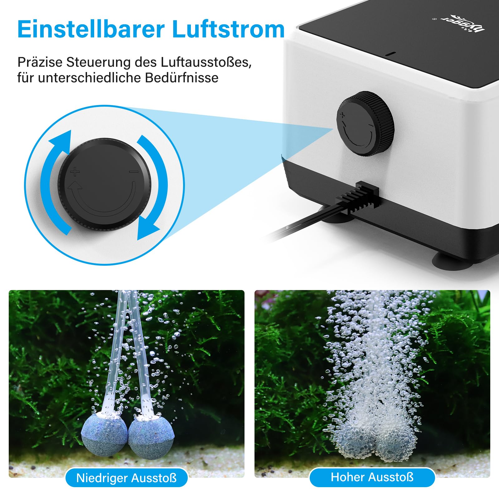 hygger Aquarium Luftpumpe Regelbare Sauerstoffpumpe Aquarium Leise, ≤35dB, 2 Luftauslässen, Teich Sauerstoffpumpe Pumpe Luft Fisch Tank Luftpumpe für Aquarien mit Allem Zubehör