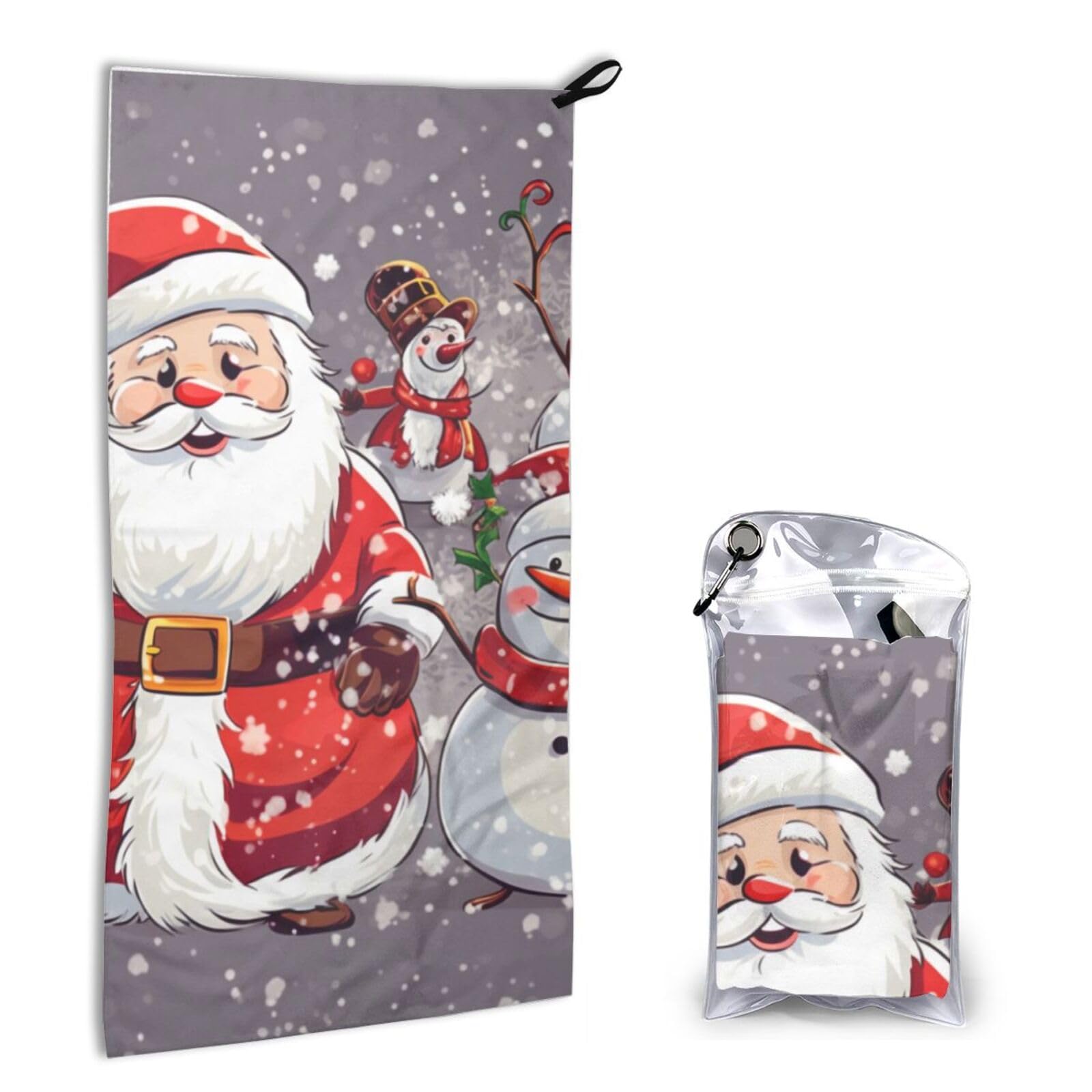BWWHCCTI Quick Dry Hand Towel With Bag - Santa Claus Snowman Printed Super Absorbent Face Cloth Microfiber Travel Sports Towels 40x80cm
