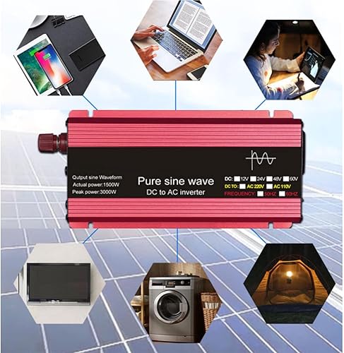Miniatura 7 de Inversor de onda sinusoidal pura 1000 W, 1600 W, 2200 W, 3000 W, voltaje CC 12 V24 V a CA 110 V220 V, inversor solar, 3000 W, 24 V 220 V