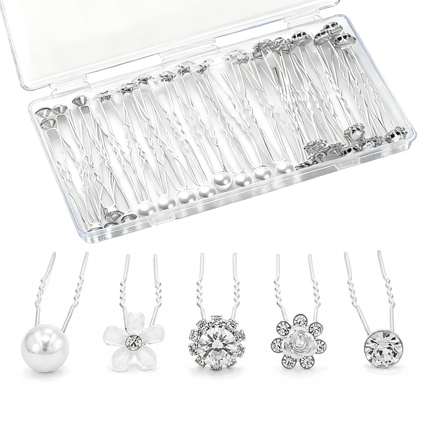 40 PCS Wedding Pearl & Crystal Hair Pins for Brides, Rhinestone Bobby Pins