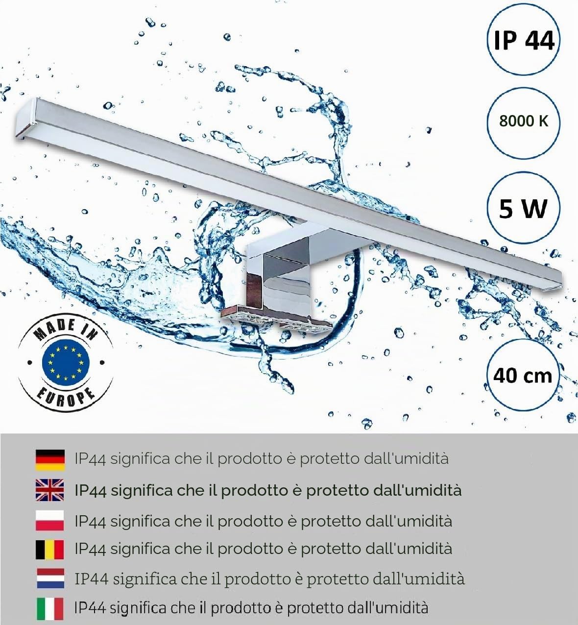 Specchio da bagno con 3 ripiani, sospeso, specchio per corridoio, camera da letto, bagno, Sonoma Oak 60X50 cm - LAMPADA LED - Sinistro