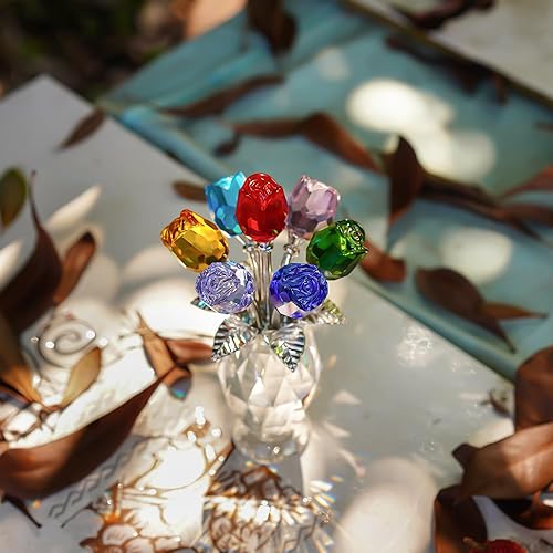 Miniatura 8 de H&D HYALINE & DORA Figura colorida de rosas de cristal, regalos de rosas para mujeres, figuras coleccionables de fiesta de boda, caja de regalo