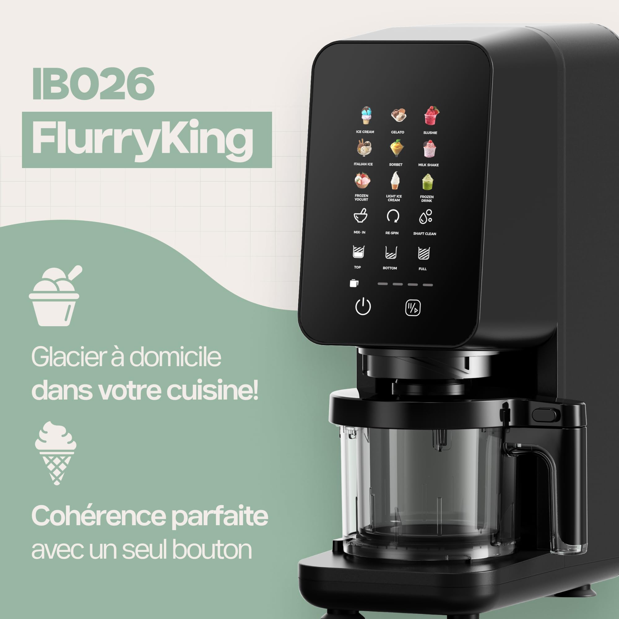 4Swiss Machine a Glace et Sorbetiere Granita Ice Cream Maker pour Slush Frozen Yogurt l’italienne Gelato Sorbet Milkshake Appareil Mélange d’ingrédients avec One-Touch MIX-IN Keto Noir - IB026