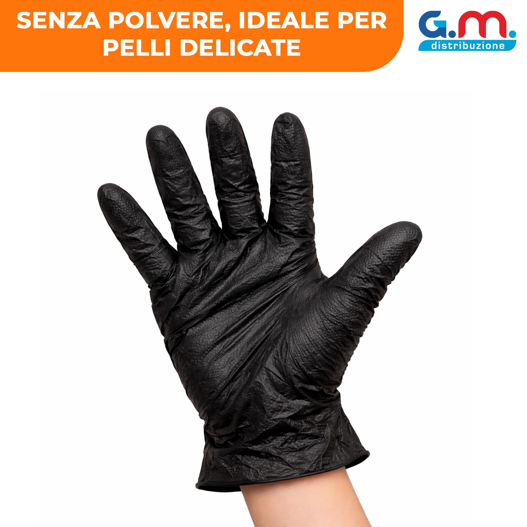 GM 2000 Guanti Sushi Extrasensibile Neri Taglia M/L, Senza Polvere e Lattice, Ipoallergenici, Guanti Monouso per Sushi, Manipolazione degli Alimenti