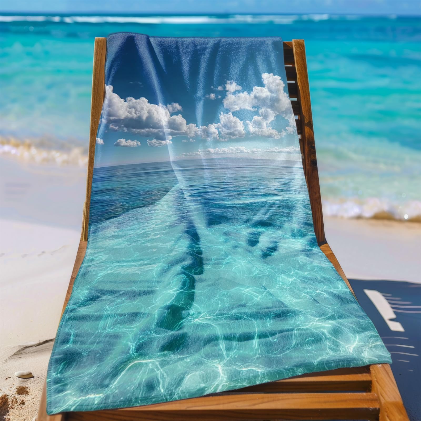 Beach Towel 80x160 Light Green Ocean Microfibre Quick Dry Towel for girls,Pool Swimming Travel Towels,Sand-Resistant, Absorbent, Lightweight
