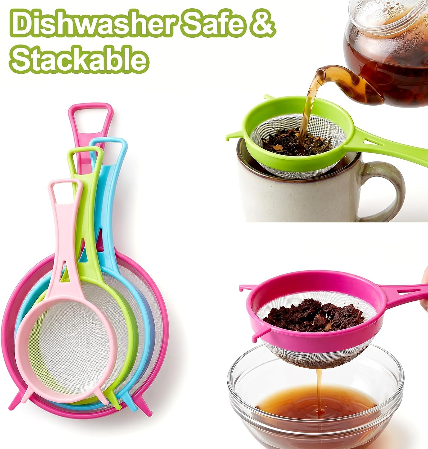 4Pcs Fine Mesh Strainer Set, Plastic Strainer Set with Handle