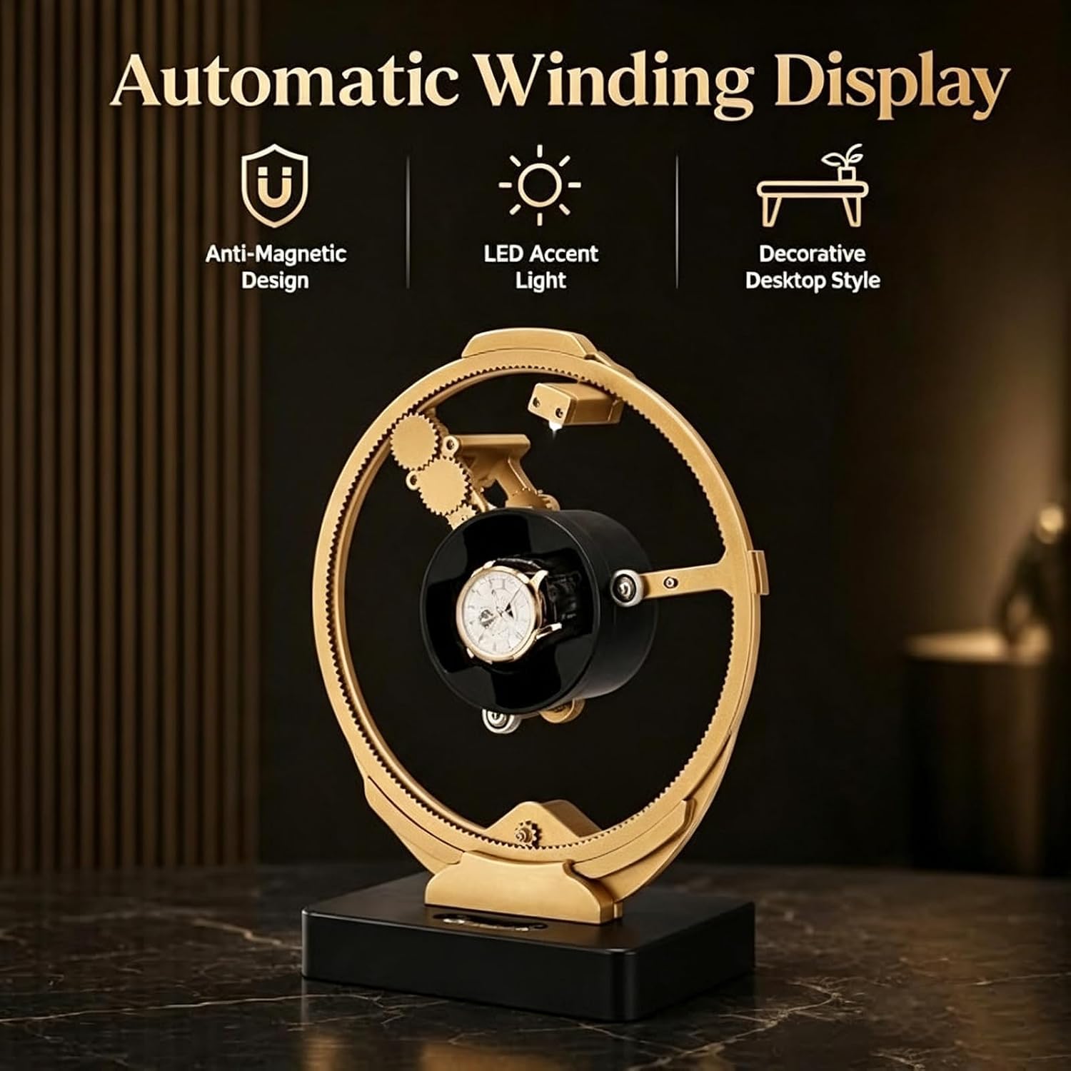 Automatischer Uhrenbeweger für eine Uhr, antimagnetisch, einstellbare Zeiteinstellung | CNC-gefräster Aluminium-Drehhalter mit leisem Motor