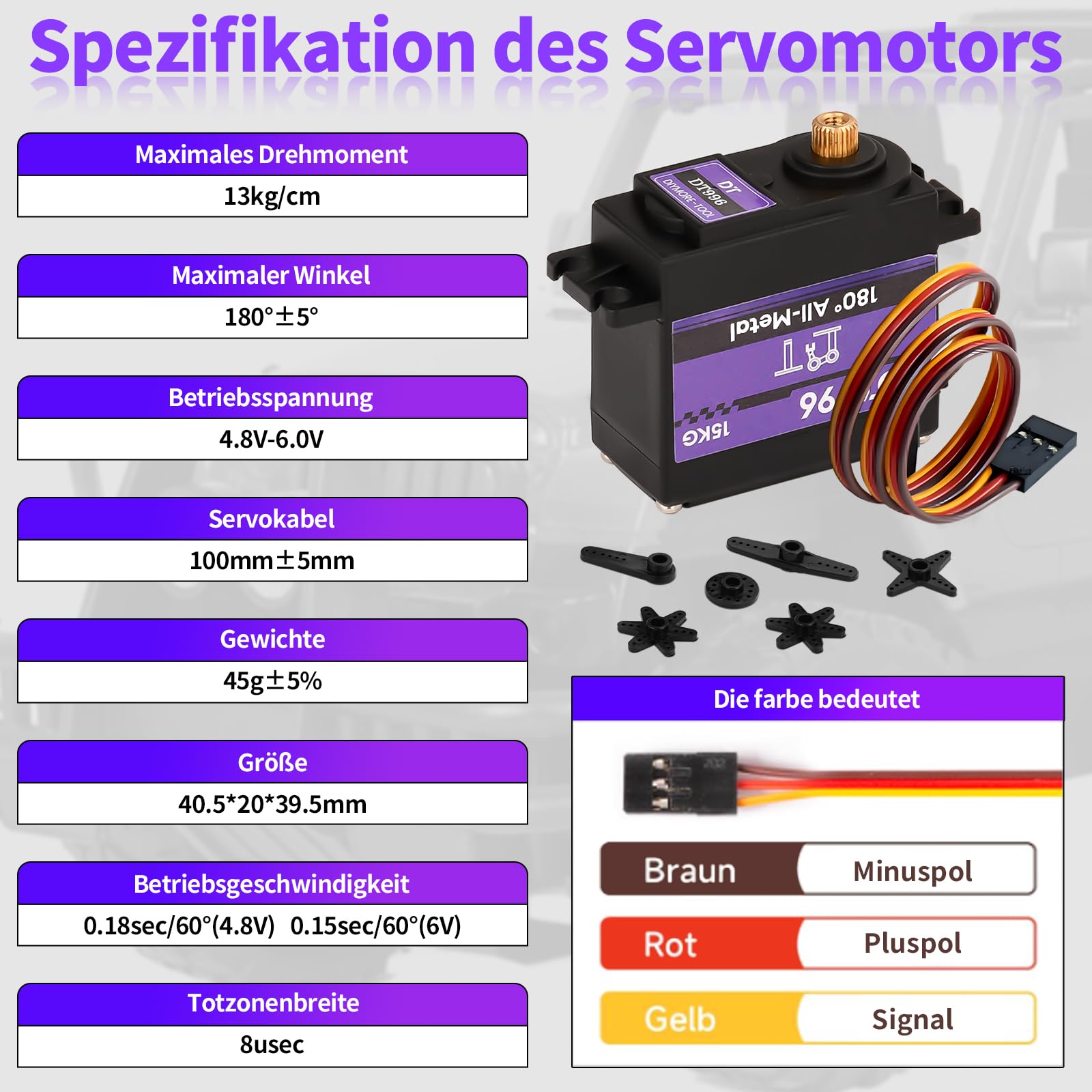 Servomoteurs à 180 degrés 15 kg Servo numérique avec boîte de vitesse en métal à couple élevé Servo moteur RC, 6V, pour voiture RC 1/10 1/8 Avion Bateau Robot Hélicoptère [4PCS]