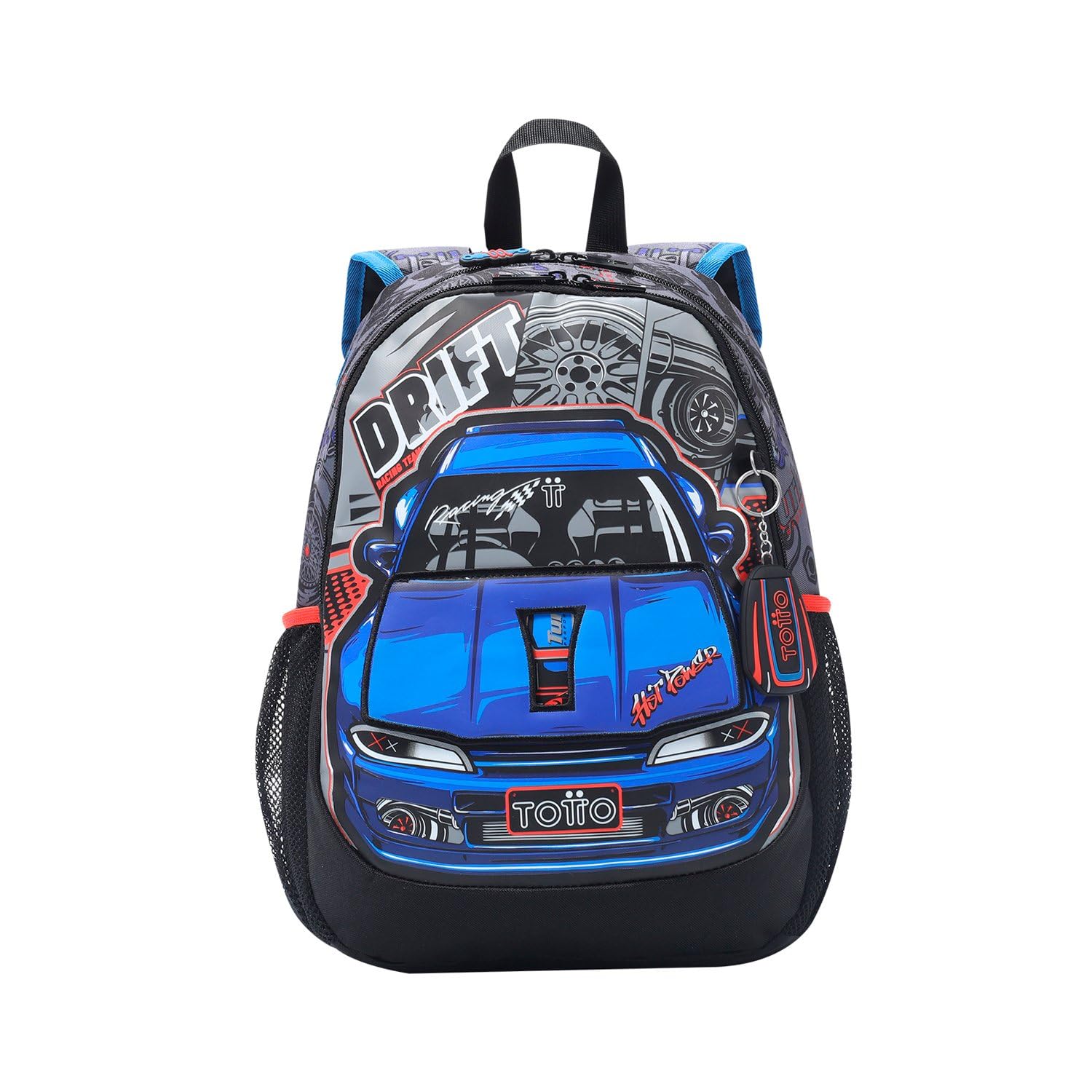 TOTTO - Mochila Infantil, Modelo Racing M, Mochila Mediana, Capacidad 12 L, 2 Compartimentos, 2 Bolsillos para Botella, Organizador Interno, Correas Acolchadas, Resistente y Duradera, Color Gris