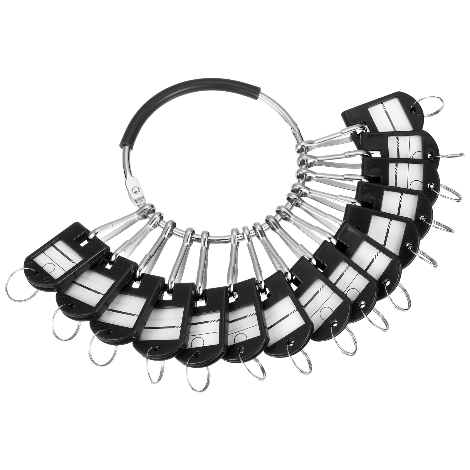 PATIKIL 10Pcs Key Tags with Labels, Portable Key Organizer Metal Ring with 10Pcs Individual Spring Hooks Keychain Markers Tags Identifiers Holder and Plastic Handle for Hotel Office, Black